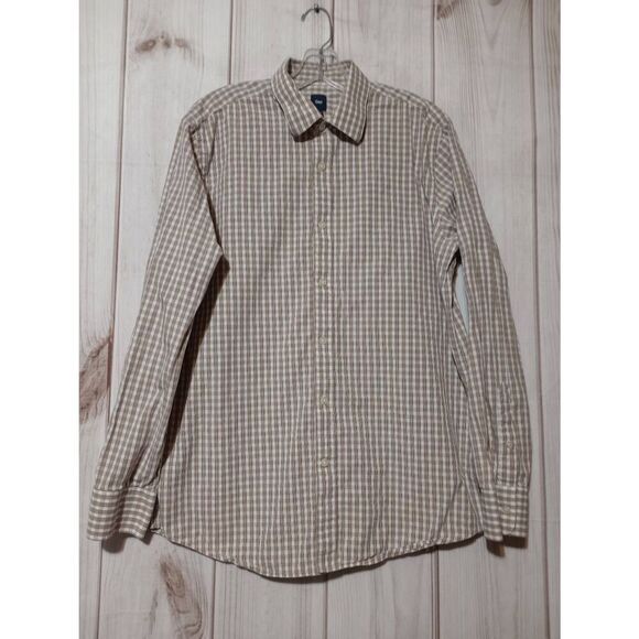 Gap Shirt Men's Large Tan White‎ Check Button Front Long Sleeve - Picture 1 of 8